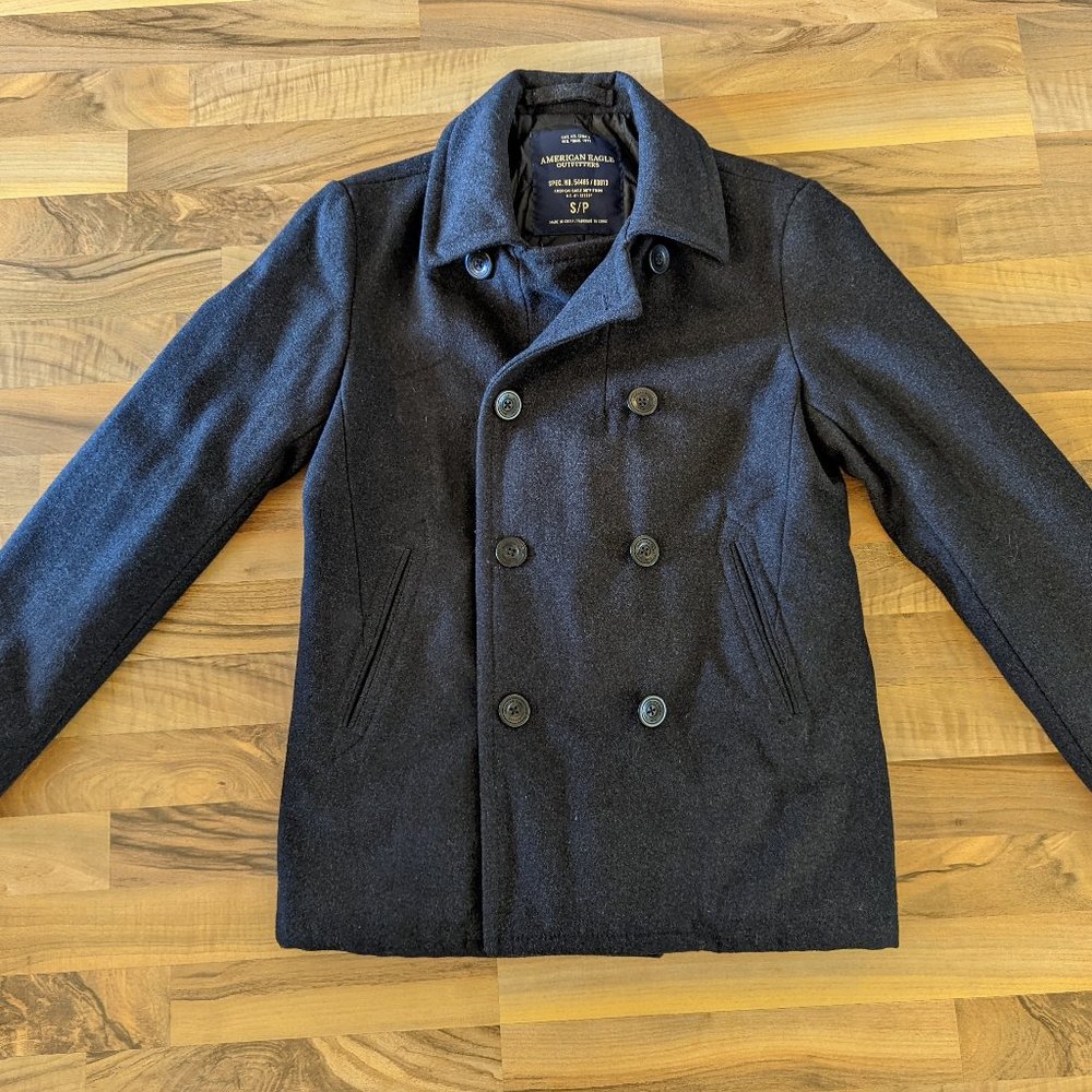 American Eagle Outfitters Wool Peacoat, Gray/Charcoal, Men's